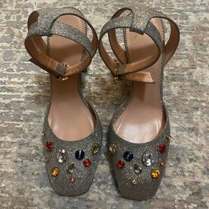 J. Crew Glitter Ankle Sling Heel | Silver | Size 9